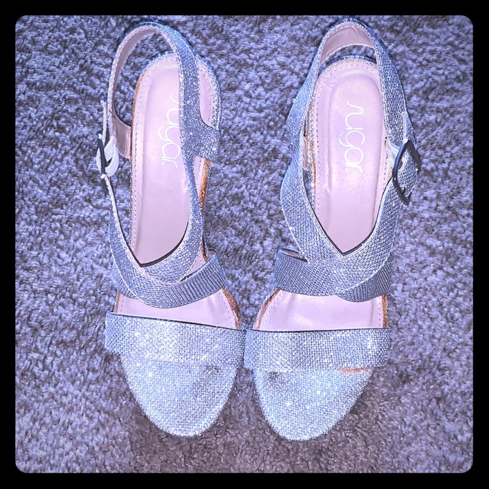 Sugar Silver Glitter Slingback Sandals